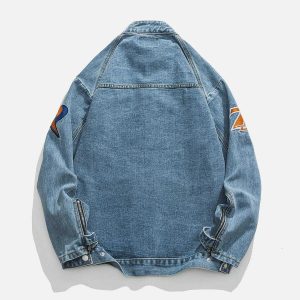 racing embroidery denim jacket iconic & youthful streetwear 3330