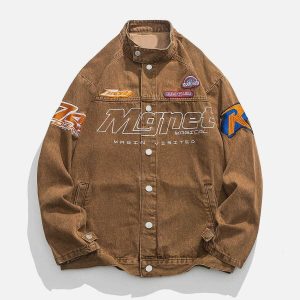 racing embroidery denim jacket iconic & youthful streetwear 7052