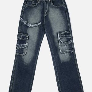 raw edge jeans with pocket design sleek urban appeal 6752