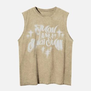 retro blur letters print vest urban fashion trend 6089