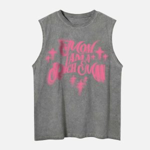 retro blur letters print vest urban fashion trend 6131