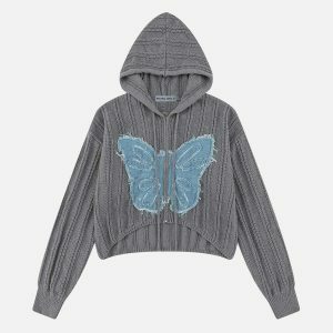 retro butterfly knit hoodie urban streetwear 4131