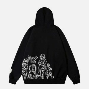 retro cartoon line print hoodie urban edge 1492