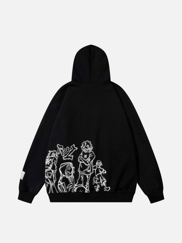 retro cartoon line print hoodie urban edge 1492