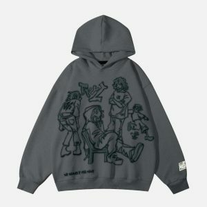 retro cartoon line print hoodie urban edge 2382