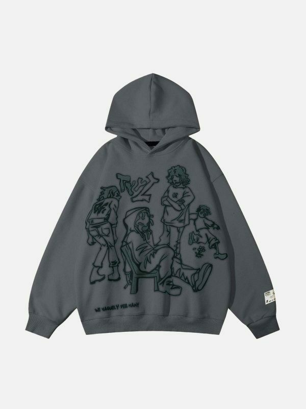 retro cartoon line print hoodie urban edge 2382