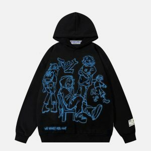 retro cartoon line print hoodie urban edge 4310