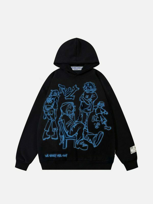 retro cartoon line print hoodie urban edge 4310