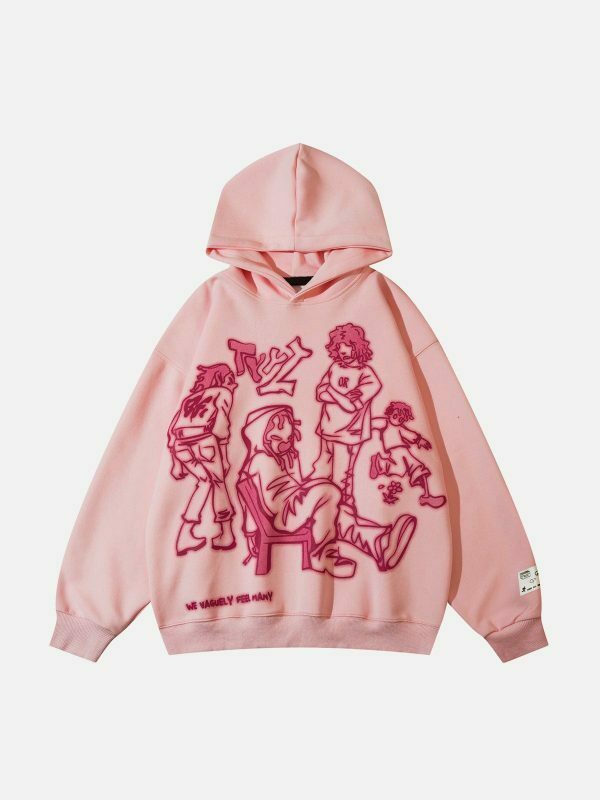 retro cartoon line print hoodie urban edge 4794