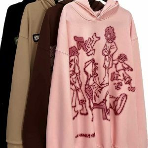 retro cartoon line print hoodie urban edge 4952