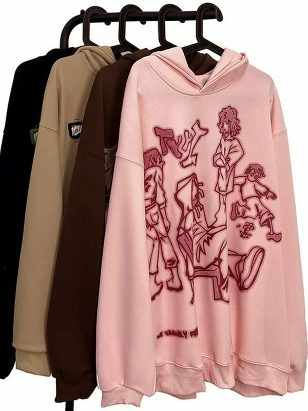 retro cartoon line print hoodie urban edge 4952