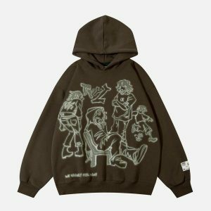 retro cartoon line print hoodie urban edge 4966