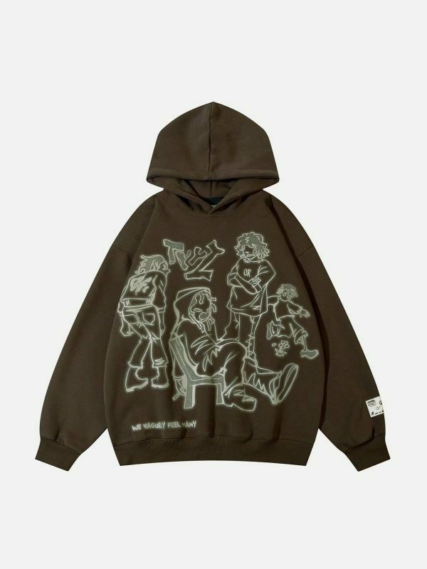 retro cartoon line print hoodie urban edge 4966