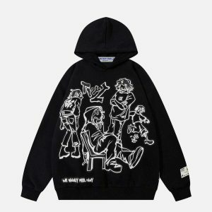 retro cartoon line print hoodie urban edge 5180