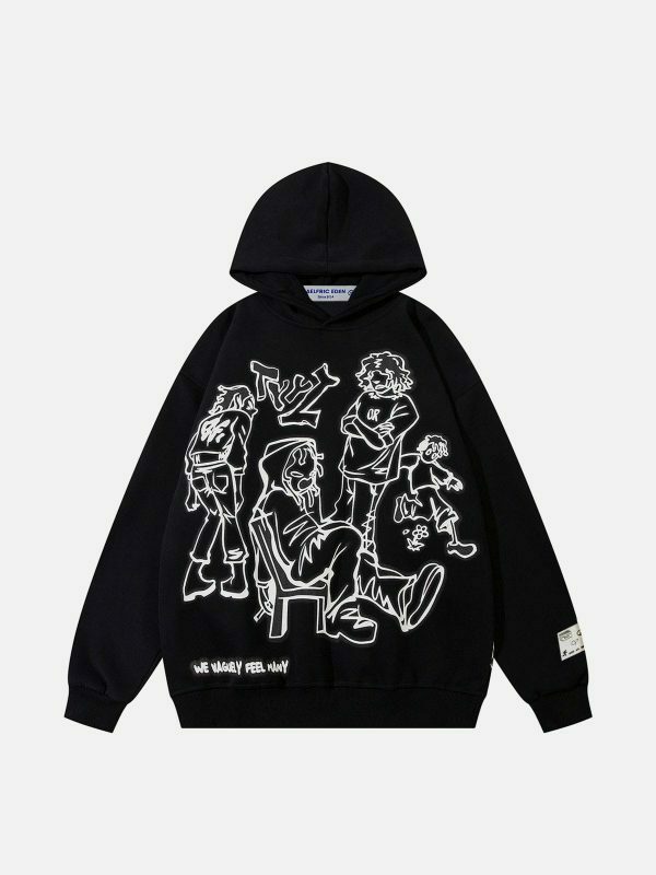 retro cartoon line print hoodie urban edge 5180