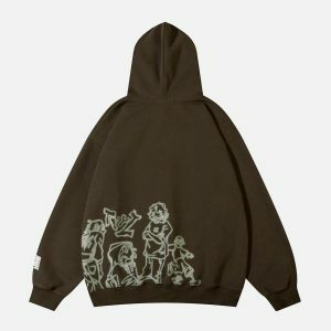 retro cartoon line print hoodie urban edge 6917