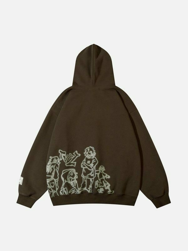 retro cartoon line print hoodie urban edge 6917