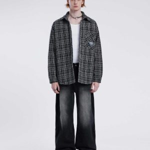 retro city love plaid jacket   chic urban streetwear 7126