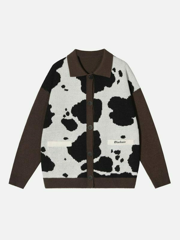 retro cow print cardigan edgy & chic streetwear 7323