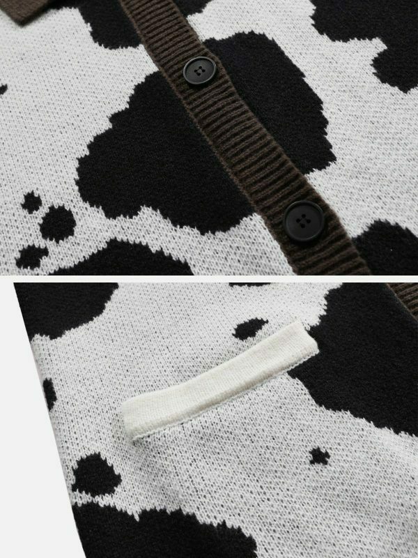 retro cow print cardigan edgy & chic streetwear 7591