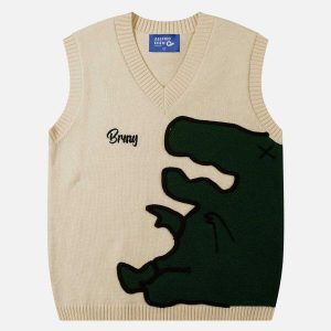 retro dinosaur jacquard vest youthful & trendy appeal 8300