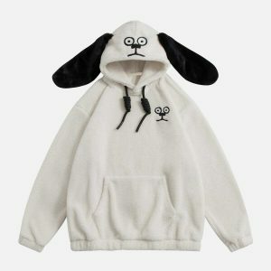 retro dog ear hoodie urban streetwear 2858