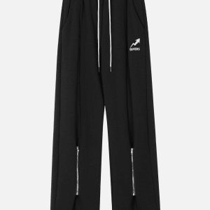 retro embroidered sweatpants zip up urban chic 7273