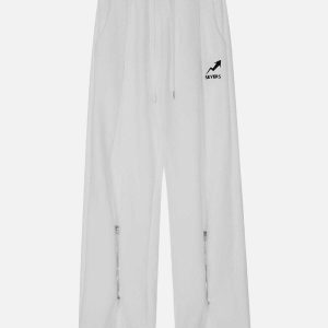 retro embroidered sweatpants zip up urban chic 7443