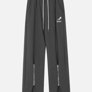 retro embroidered sweatpants zip up urban chic 7531