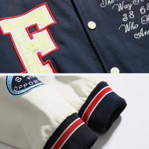 retro flocked varsity jacket   iconic patchwork design 5320