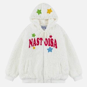 retro flocking star hoodie coat   chic urban streetwear 3055