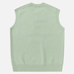 retro flocking star sweater vest   chic y2k streetwear 1083