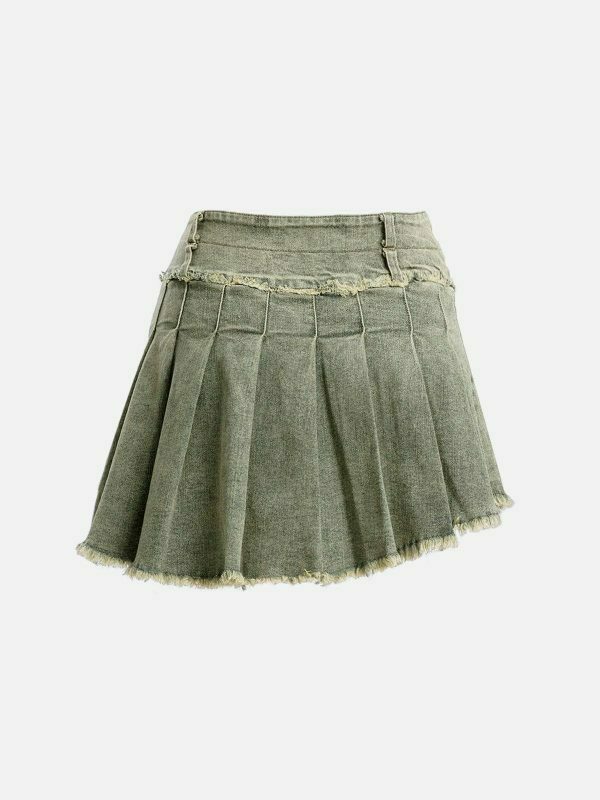 retro fringe denim skirt edgy & vibrant streetwear 1232