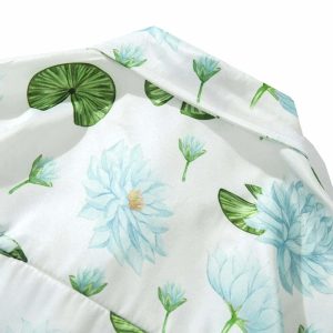 retro lotus leaf print shirt   chic longsleeve design 3259