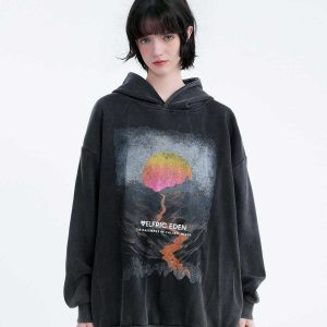 retro mountain sunset hoodie   chic urban streetwear 3425