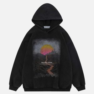 retro mountain sunset hoodie   chic urban streetwear 3690