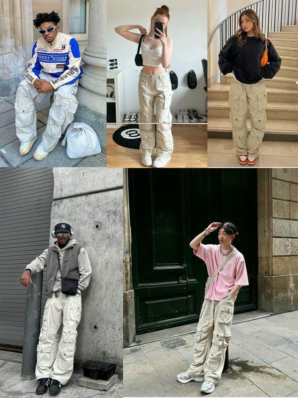 retro multi pocket cargo pants urban style 1405