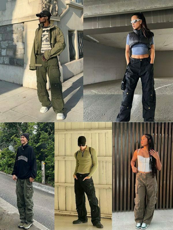 retro multi pocket cargo pants urban style 2714