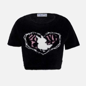 retro rabbit heart embroidery tee urban chic 2102