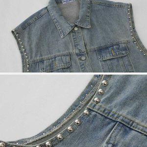 retro rivet denim vest urban fashion essential 1531