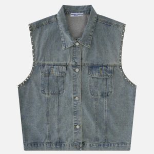 retro rivet denim vest urban fashion essential 1892