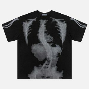 retro skeleton print tee edgy streetwear 1569