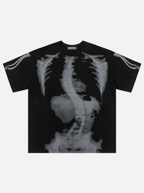 retro skeleton print tee edgy streetwear 1569