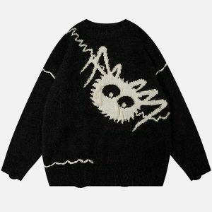 retro spider pattern sweater edgy & vibrant streetwear 1028