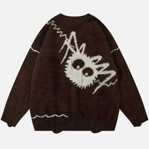 retro spider pattern sweater edgy & vibrant streetwear 1507