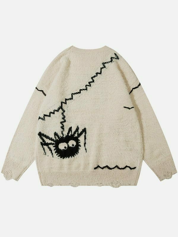 retro spider pattern sweater edgy & vibrant streetwear 7984