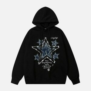 retro star applique hoodie edgy & vibrant streetwear 1290