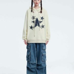 retro star applique hoodie edgy & vibrant streetwear 1949