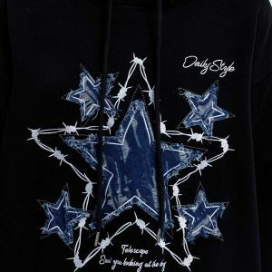 retro star applique hoodie edgy & vibrant streetwear 3863