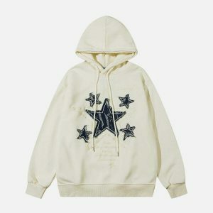 retro star applique hoodie edgy & vibrant streetwear 4711